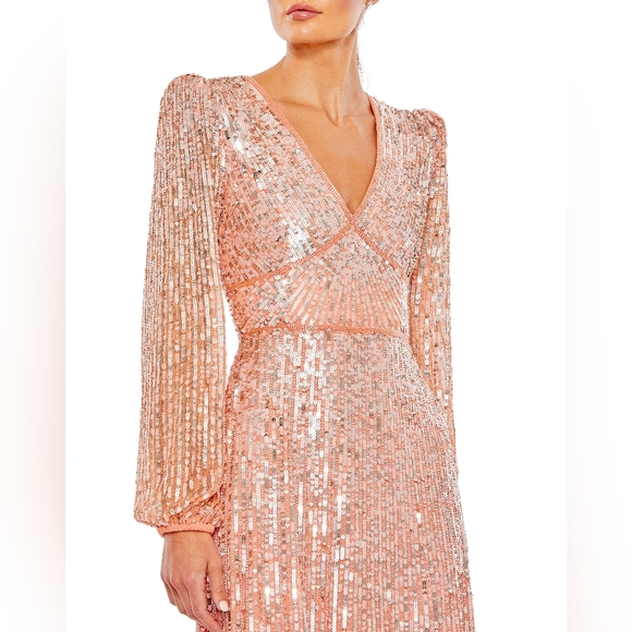 NWT Mac Duggal Peach Bishop Sleeve Sequin Gown - Picture 3 of 7